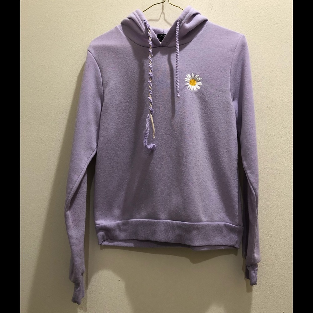 Girls purple long sleeve sweater with hoodie . Size S